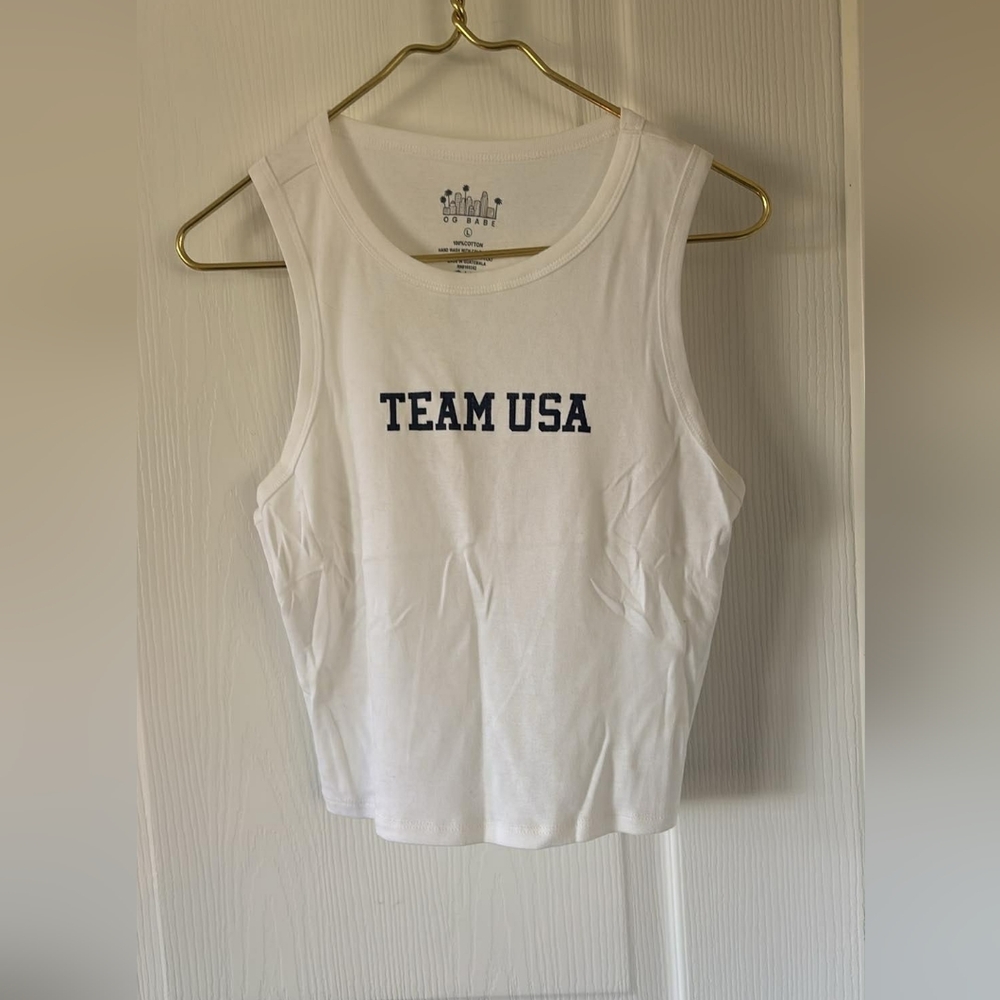 Team USA Women's White Tank Top Y2k Patriotic‎ Athleisure Sporty